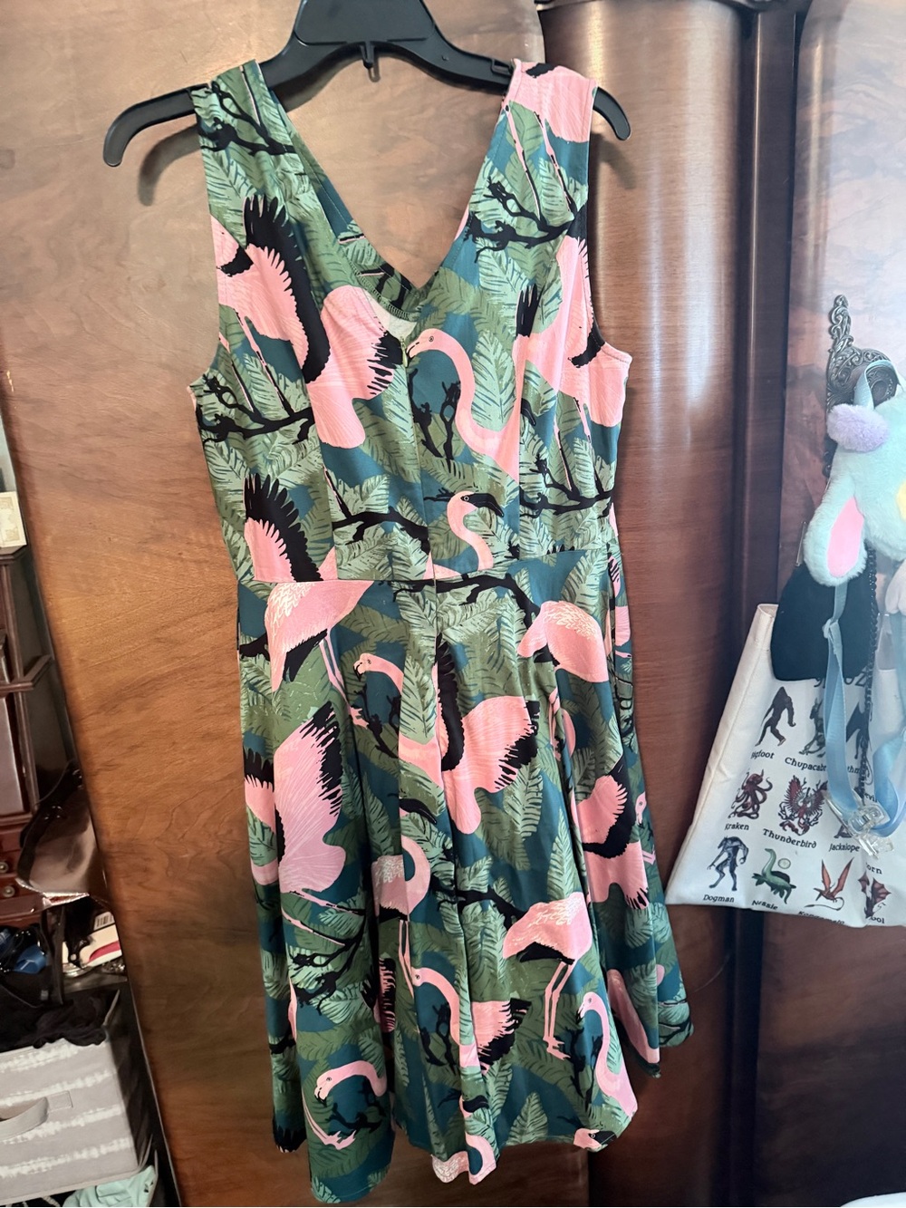 Pink Flamingo Print Sundress - Green Background - Picture 2 of 3